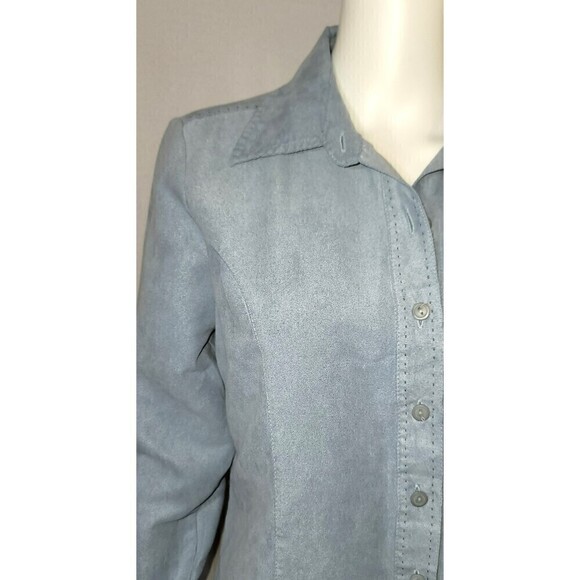 Lemon Grass Suede Like Button Down Blouse - Size Small - Picture 6 of 10